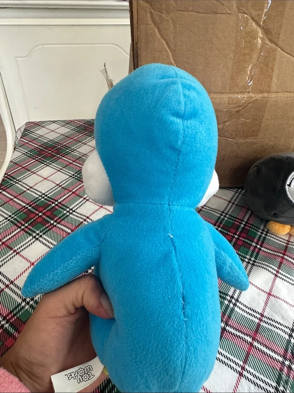 Blue & White Plush Penguin Pet Toy with Yellow Beak